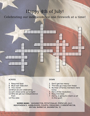 Independence Day crossword puzzle