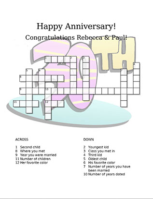 Happy Anniversary crossword puzzle