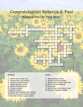 Bridal Shower crossword puzzle