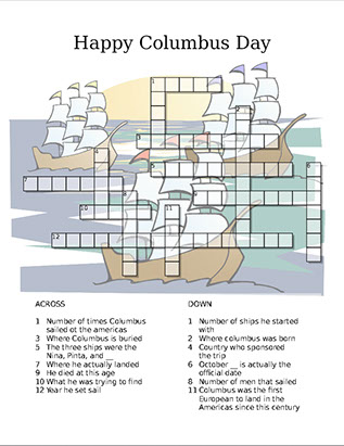 Columbus Day crossword puzzle